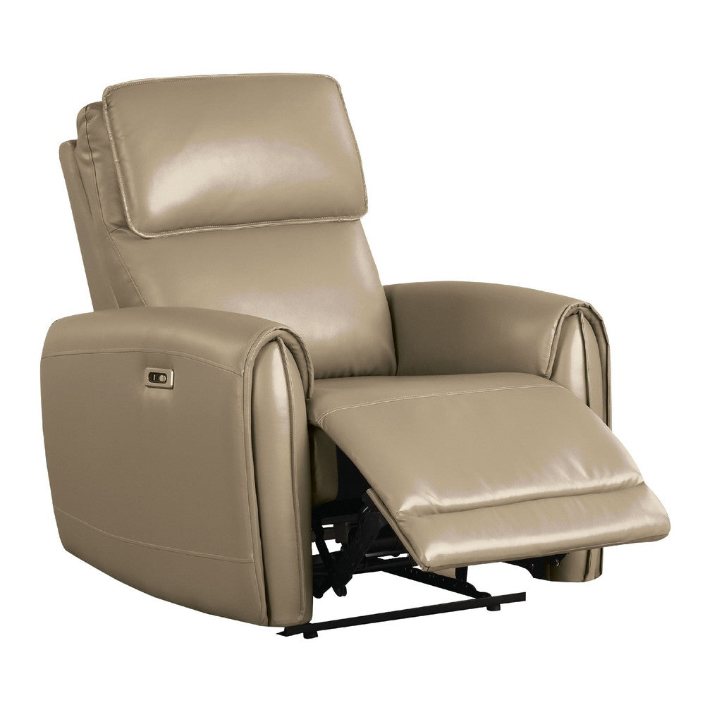 Sily Power Recliner Chair, Flange Trim, Foam Beige Faux Leather Seat - BM340959