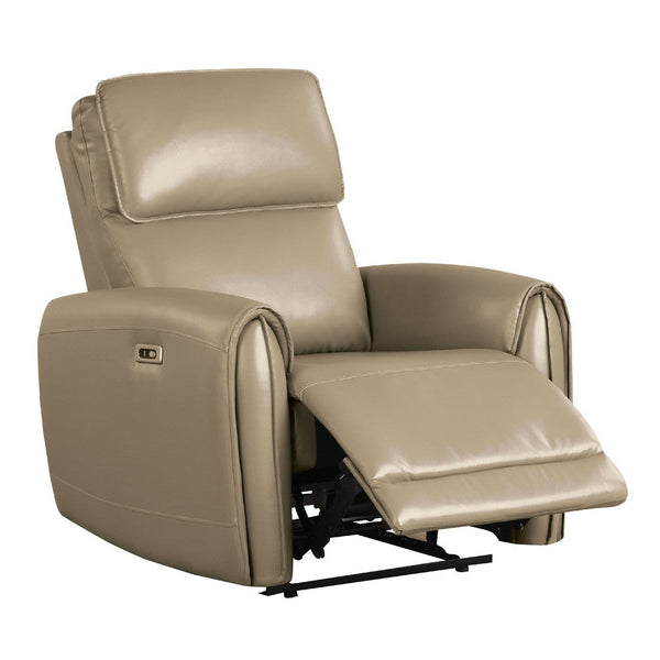 Sily Power Recliner Chair, Flange Trim, Foam Beige Faux Leather Seat - BM340959