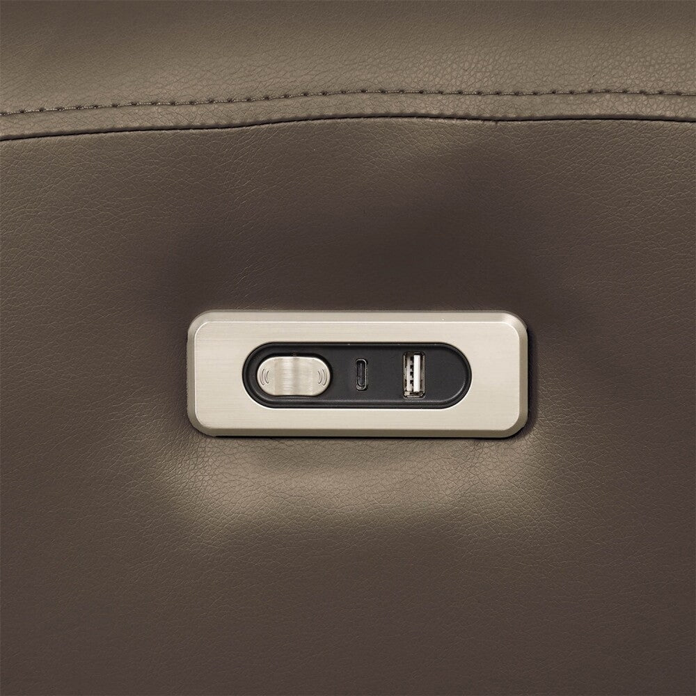 Sily Power Recliner Chair, Flange Trim, Foam Gray Faux Leather Seat - BM340961