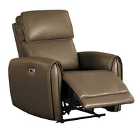 Sily Power Recliner Chair, Flange Trim, Foam Gray Faux Leather Seat - BM340961