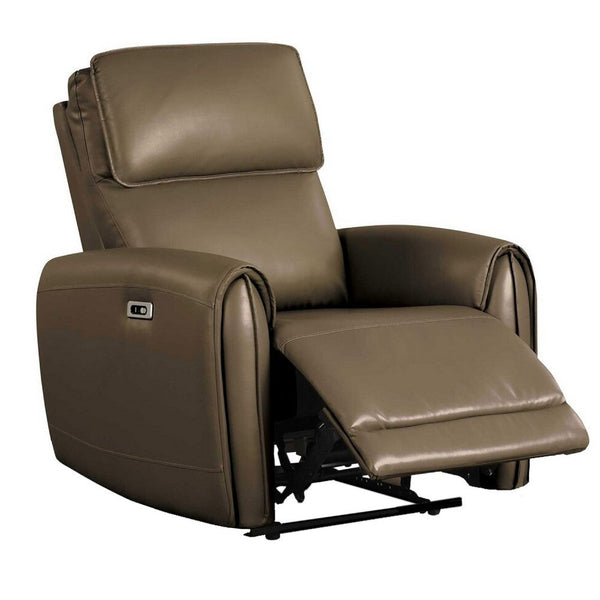 Sily Power Recliner Chair, Flange Trim, Foam Gray Faux Leather Seat - BM340961