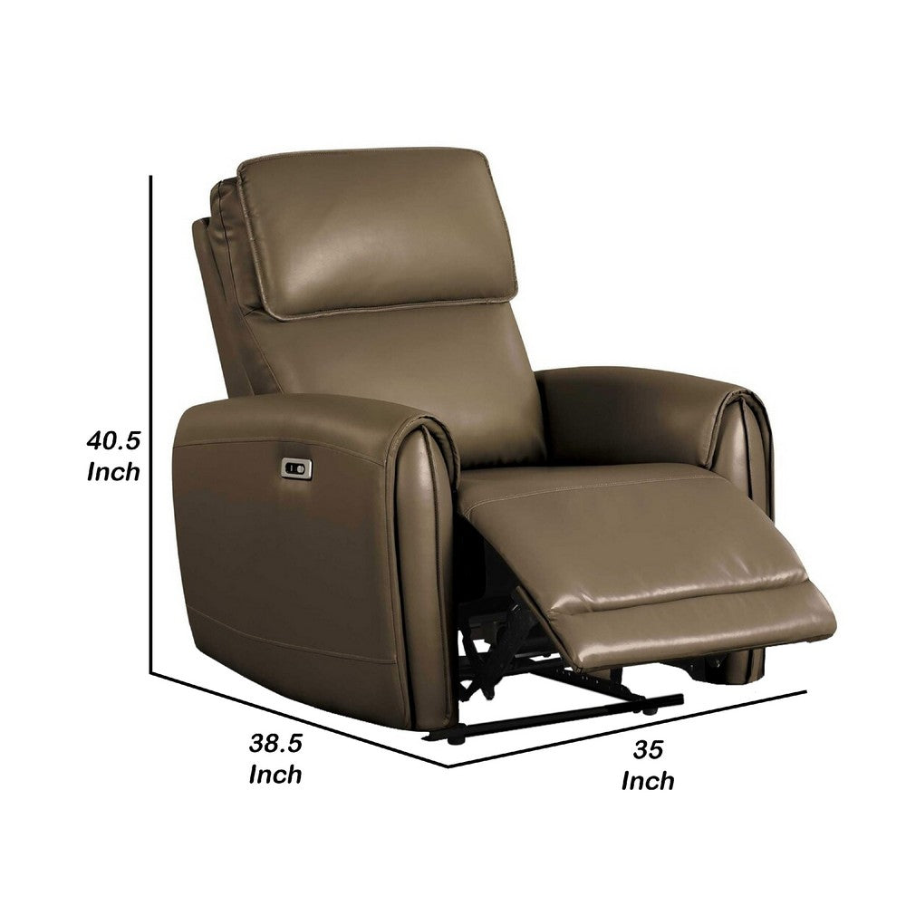 Sily Power Recliner Chair, Flange Trim, Foam Gray Faux Leather Seat - BM340961