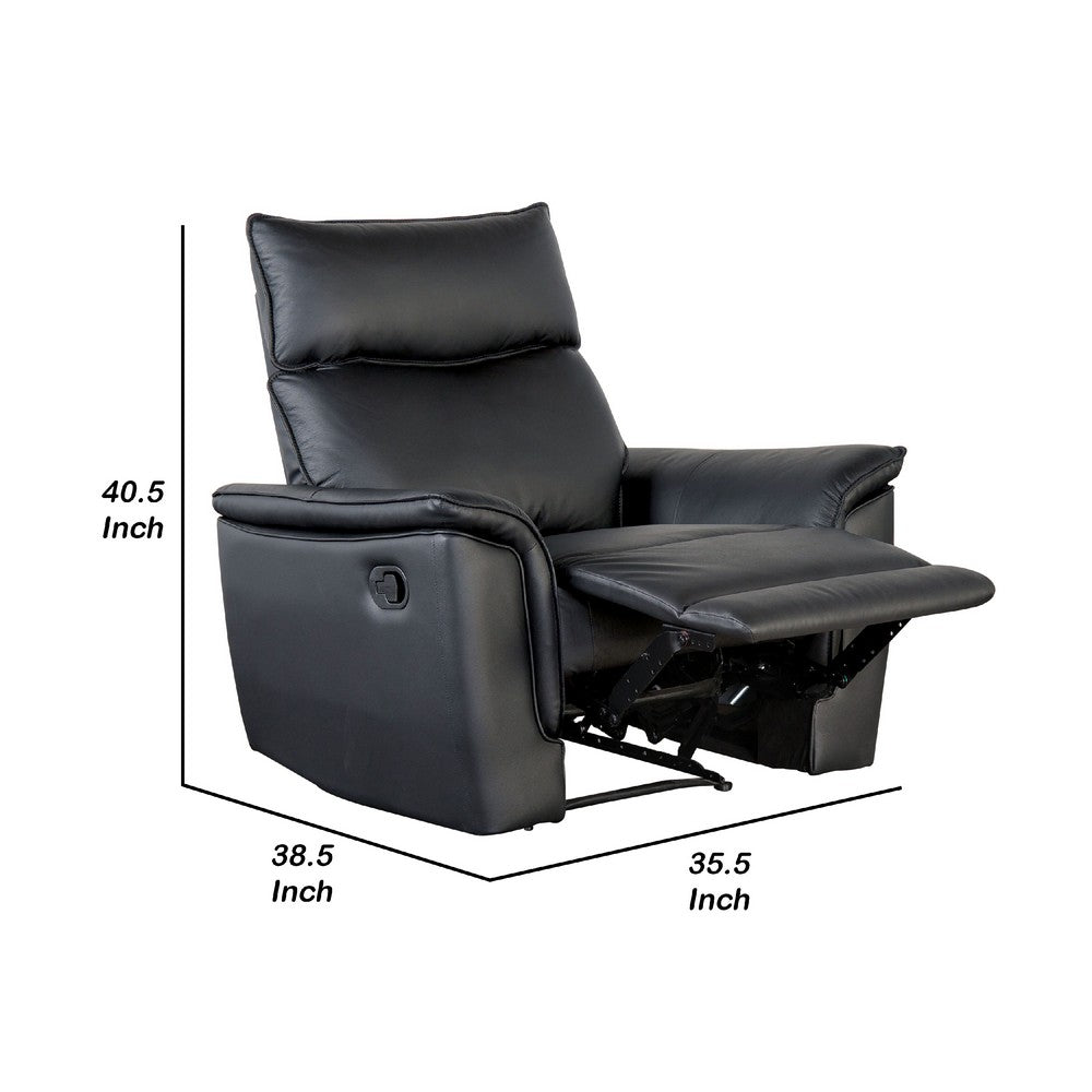 Lenne Manual Recliner Chair, Flared Padded Arms, Black Leather Match - BM340964
