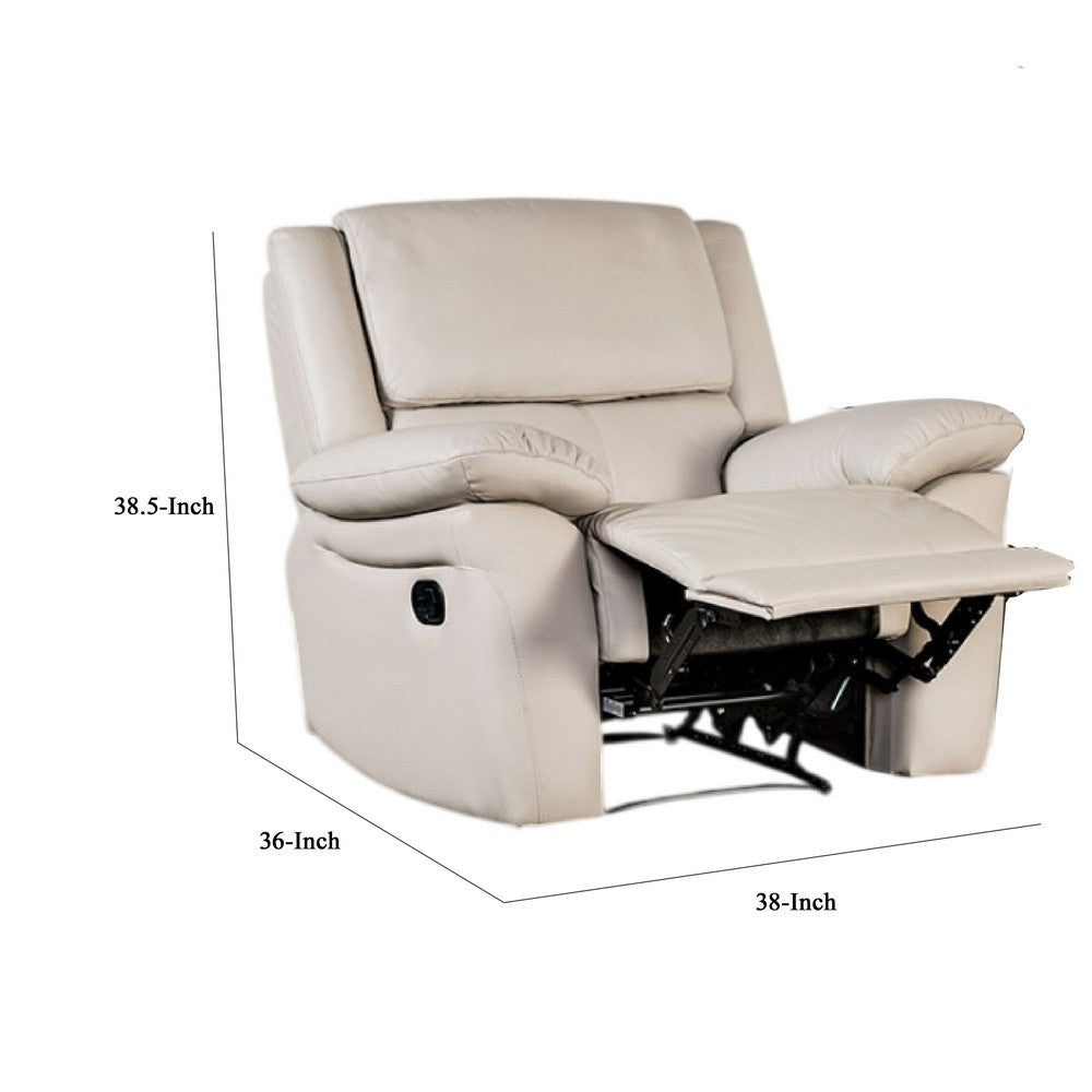 Larus Manual Recliner Chair, Pillow Top Arms, Off White Leather Match - BM340966