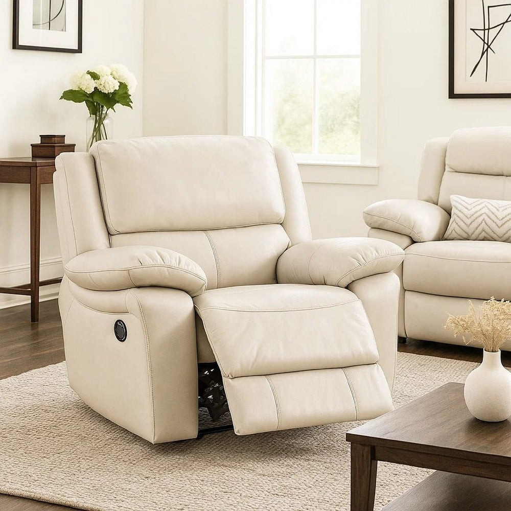 Larus Manual Recliner Chair, Pillow Top Arms, Off White Leather Match - BM340966