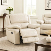Larus Manual Recliner Chair, Pillow Top Arms, Off White Leather Match - BM340966