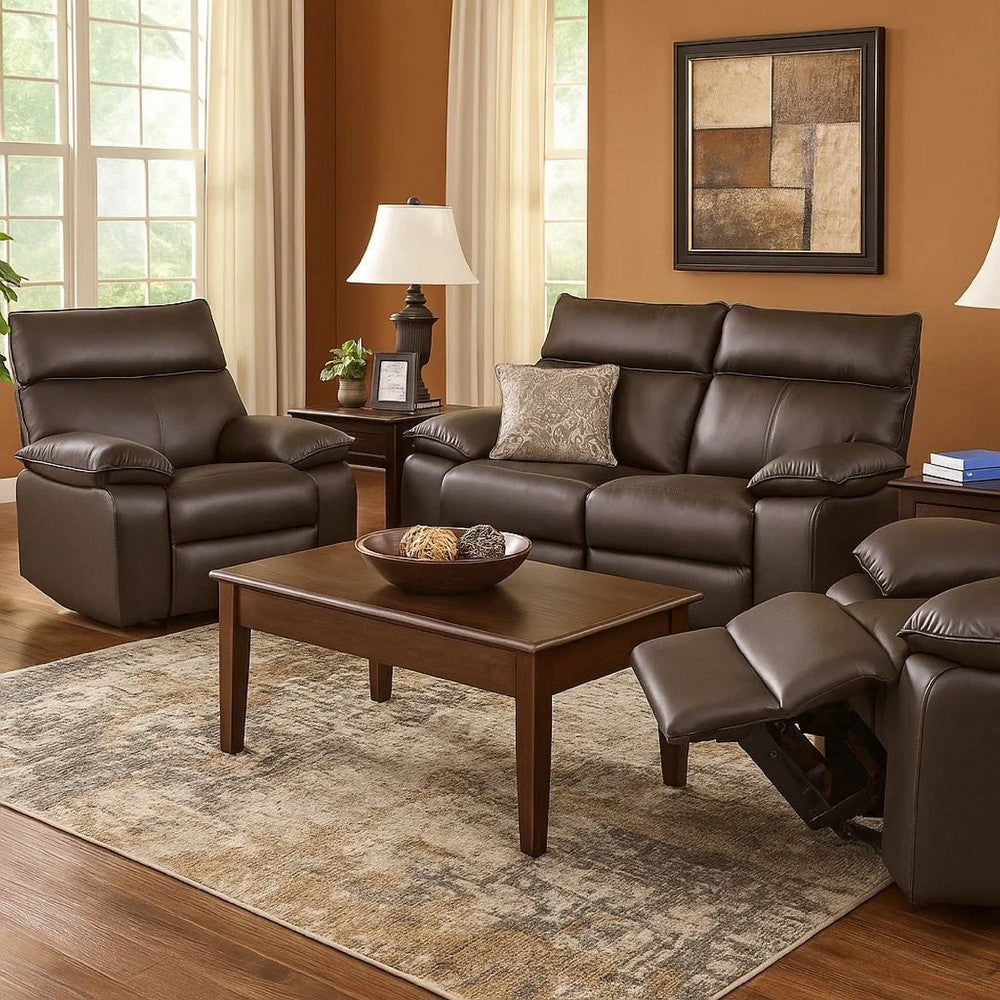 Ozy Manual Recliner Chair, Pillow Top Arms, Dark Brown Leather Match - BM340967