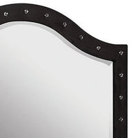 Rea Dresser Vanity Mirror, Crystal Tufted Black Velvet Upholstered Arched Frame - BM340973