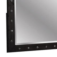 Rea Dresser Vanity Mirror, Crystal Tufted Black Velvet Upholstered Arched Frame - BM340973