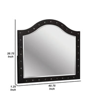 Rea Dresser Vanity Mirror, Crystal Tufted Black Velvet Upholstered Arched Frame - BM340973