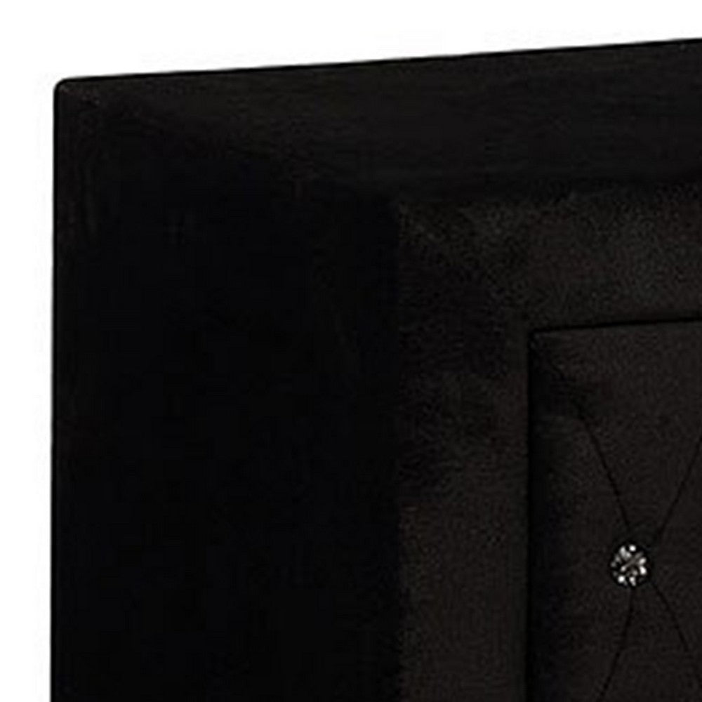 Rea Nightstand, 2 Drawers with Crystal Knobs, Black Velvet Upholstery - BM340974