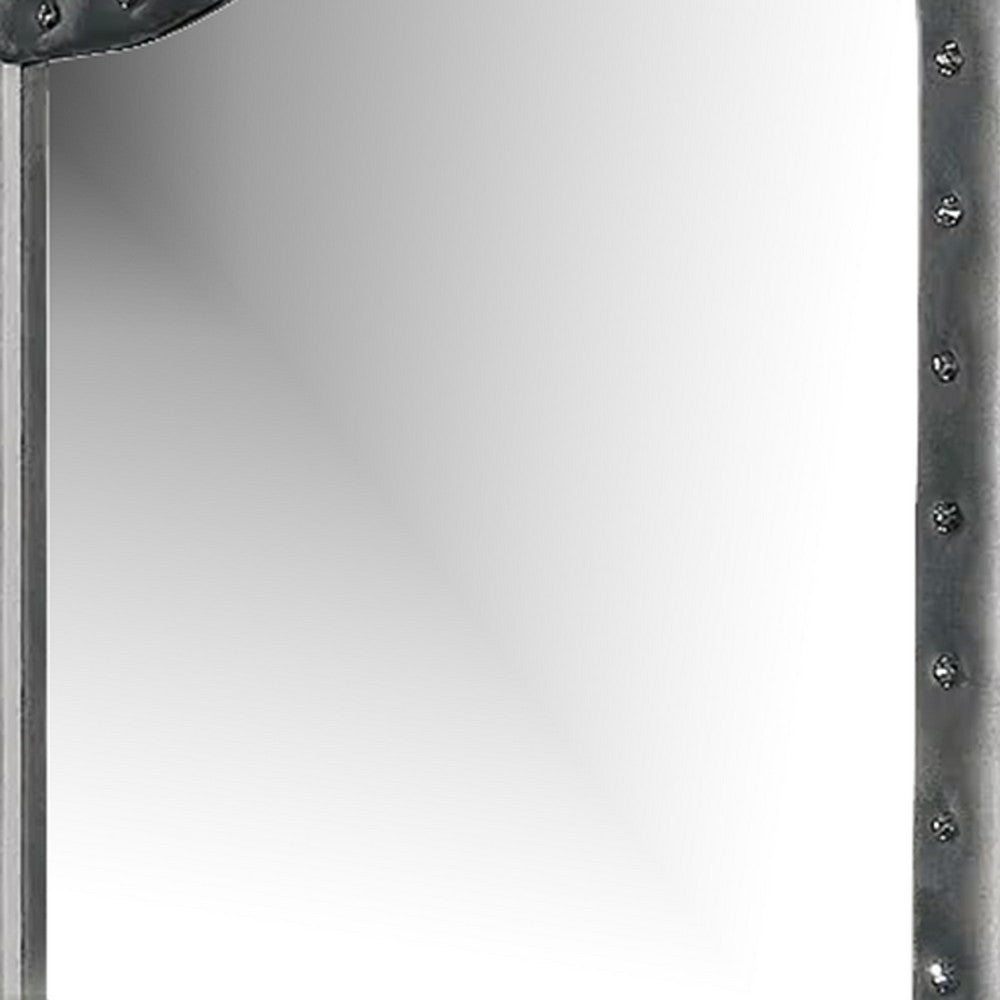 Rea Dresser Vanity Mirror, Crystal Tufted Gray Velvet Upholstery Arched Frame - BM340977