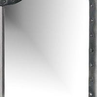 Rea Dresser Vanity Mirror, Crystal Tufted Gray Velvet Upholstery Arched Frame - BM340977