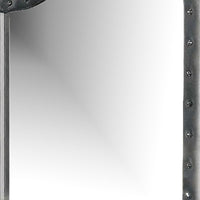 Rea Dresser Vanity Mirror, Crystal Tufted Gray Velvet Upholstery Arched Frame - BM340977
