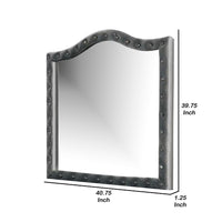 Rea Dresser Vanity Mirror, Crystal Tufted Gray Velvet Upholstery Arched Frame - BM340977