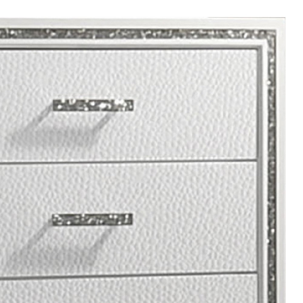Lema Tall Dresser Chest, 5 Drawers with Acrylic Crystal Trim, White - BM340979