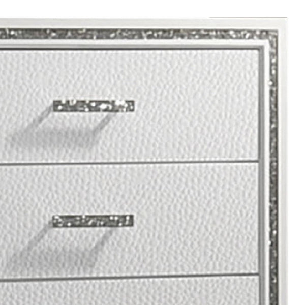 Lema Tall Dresser Chest, 5 Drawers with Acrylic Crystal Trim, White - BM340979