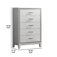 Lema Tall Dresser Chest, 5 Drawers with Acrylic Crystal Trim, White - BM340979