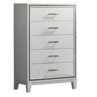 Lema Tall Dresser Chest, 5 Drawers with Acrylic Crystal Trim, White - BM340979