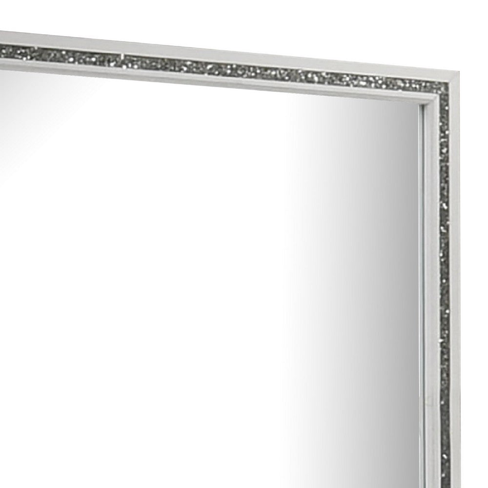 Lema Dresser Vanity Mirror, Silver Acrylic Trimmed White Frame - BM340981