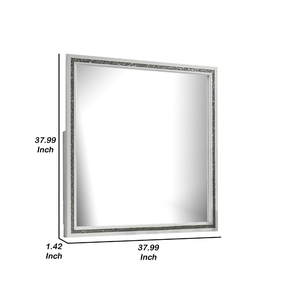 Lema Dresser Vanity Mirror, Silver Acrylic Trimmed White Frame - BM340981