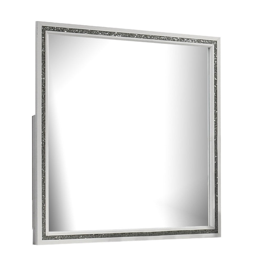 Lema Dresser Vanity Mirror, Silver Acrylic Trimmed White Frame - BM340981