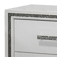 Lema Nightstand, 2 Drawers with Silver Acrylic Crystal Trim, White - BM340982