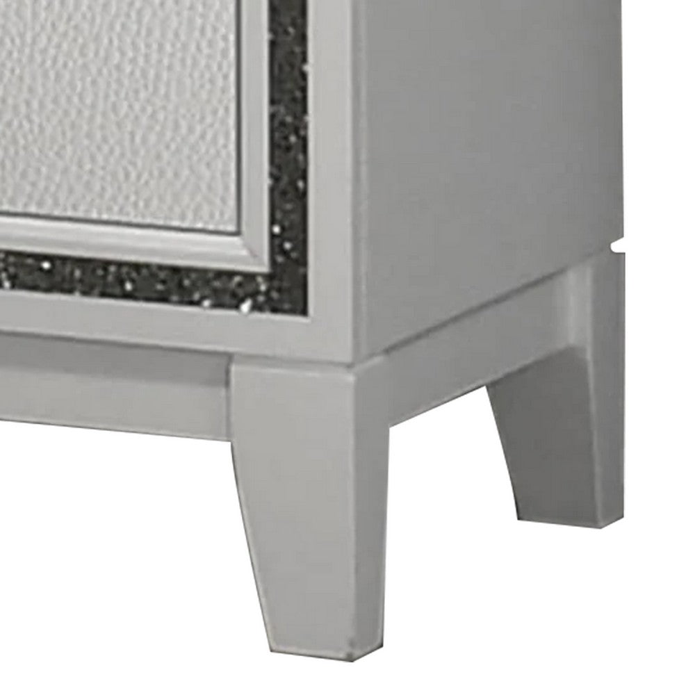 Lema Nightstand, 2 Drawers with Silver Acrylic Crystal Trim, White - BM340982