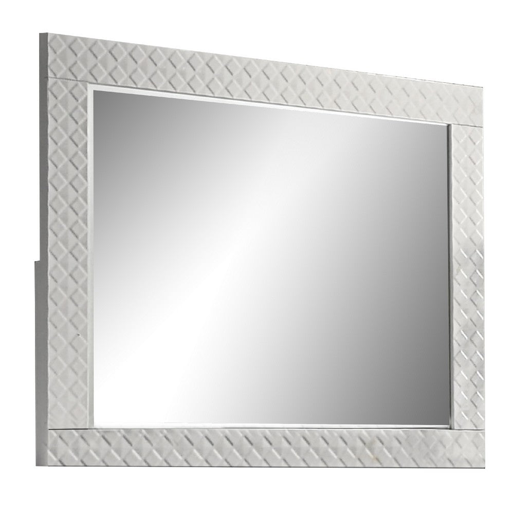 Dema Dresser Vanity Mirror, High Gloss White Textured Trim - BM340986
