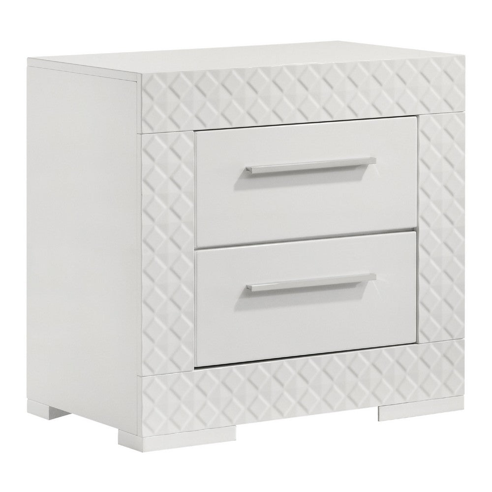 Dema 2 Drawer Nightstand, High Gloss White Textured Trim - BM340987