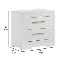 Dema 2 Drawer Nightstand, High Gloss White Textured Trim - BM340987