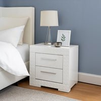 Dema 2 Drawer Nightstand, High Gloss White Textured Trim - BM340987