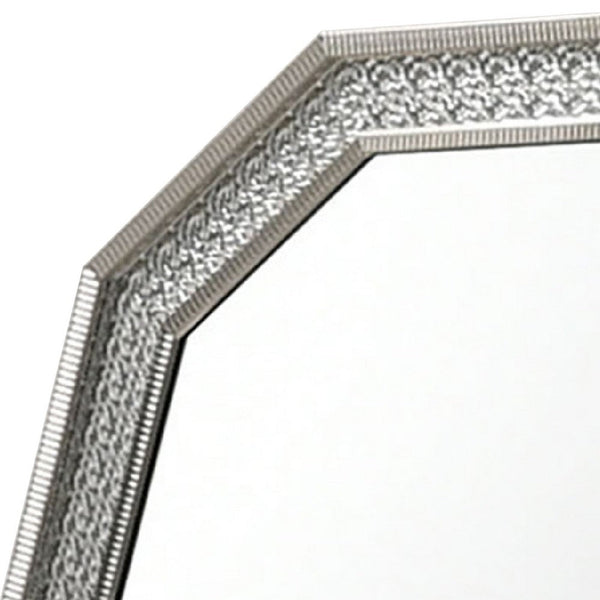 Cyl Vanity Dresser Mirror, Geometric Metallic Gray Backlit LED Frame - BM340990