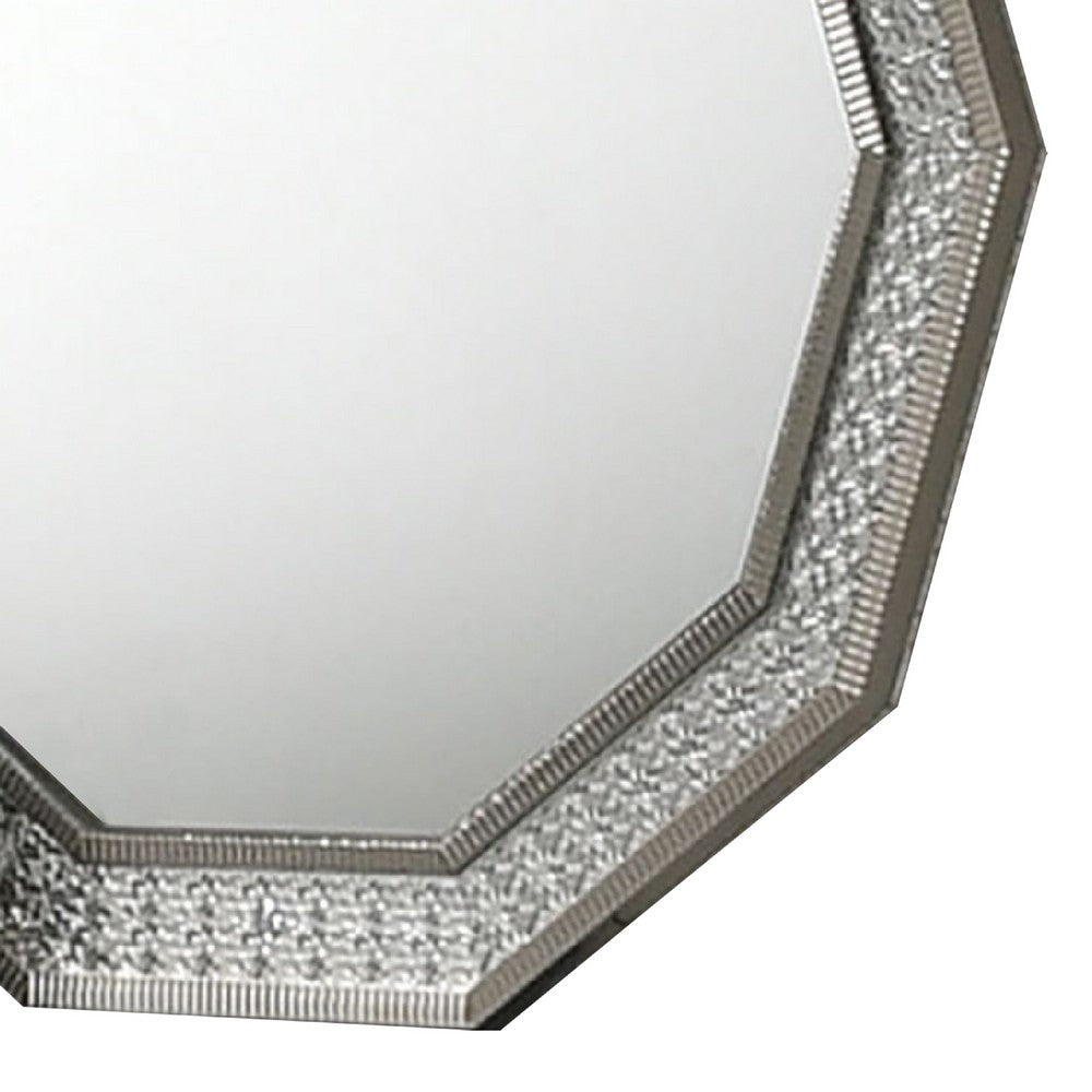 Cyl Vanity Dresser Mirror, Geometric Metallic Gray Backlit LED Frame - BM340990