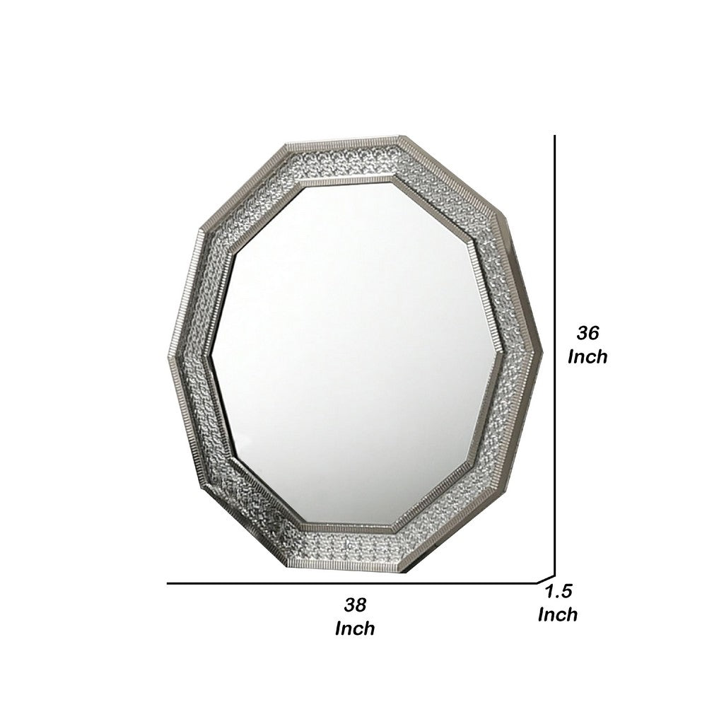 Cyl Vanity Dresser Mirror, Geometric Metallic Gray Backlit LED Frame - BM340990