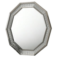 Cyl Vanity Dresser Mirror, Geometric Metallic Gray Backlit LED Frame - BM340990