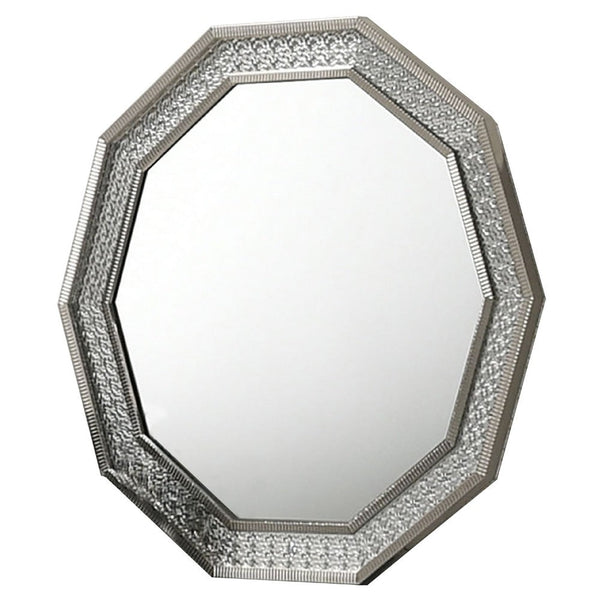Cyl Vanity Dresser Mirror, Geometric Metallic Gray Backlit LED Frame - BM340990