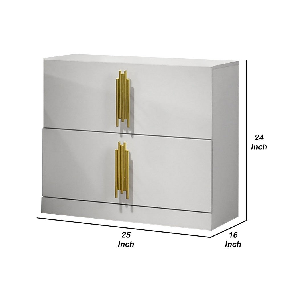 Dyl Nightstand, 2 Drawers with Gold Post Handles, White Melamine  - BM340992