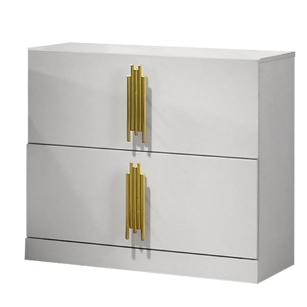 Dyl Nightstand, 2 Drawers with Gold Post Handles, White Melamine  - BM340992