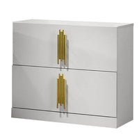 Dyl Nightstand, 2 Drawers with Gold Post Handles, White Melamine  - BM340992