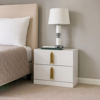 Dyl Nightstand, 2 Drawers with Gold Post Handles, White Melamine  - BM340992