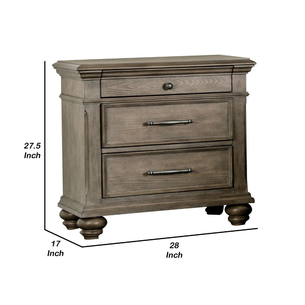 Zea Nightstand for Bedroom, 3 Drawers, Transitional Aged Oak Brown - BM340997