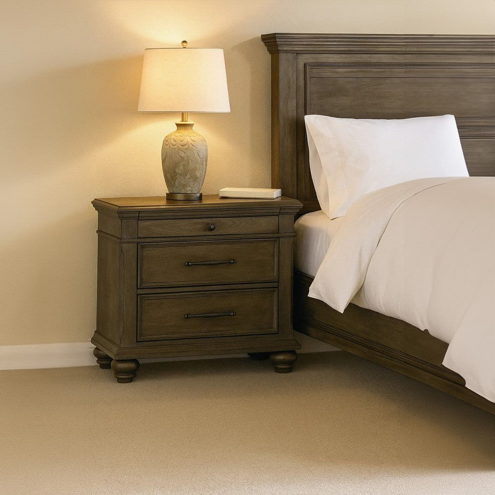 Zea Nightstand for Bedroom, 3 Drawers, Transitional Aged Oak Brown - BM340997