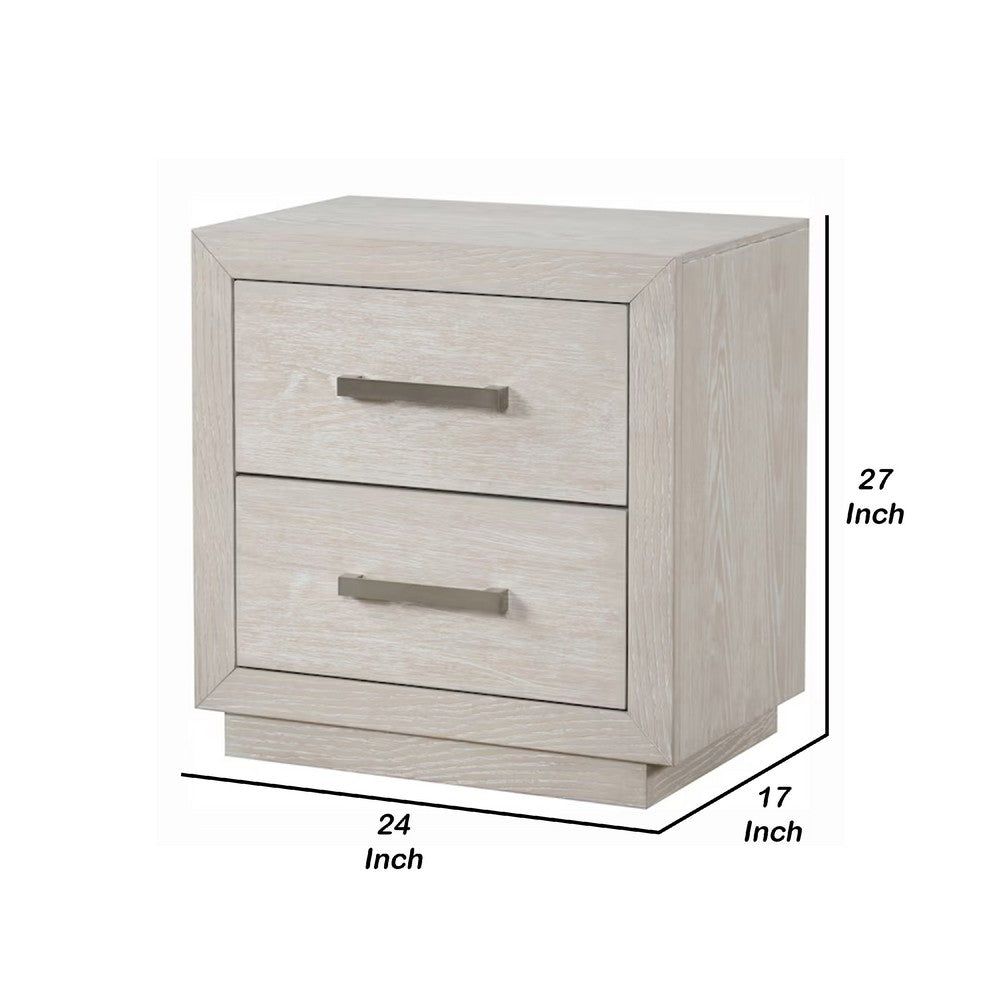 Kexa Nightstand, USB and LED, 2 Drawers Chrome Handles, Light Gray - BM341001