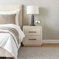 Kexa Nightstand, USB and LED, 2 Drawers Chrome Handles, Light Gray - BM341001