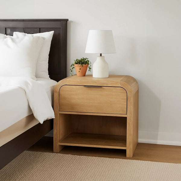 Rexa Nightstand with 1 Drawer, Metal Finger Pulls, Natural Oak Brown - BM341003