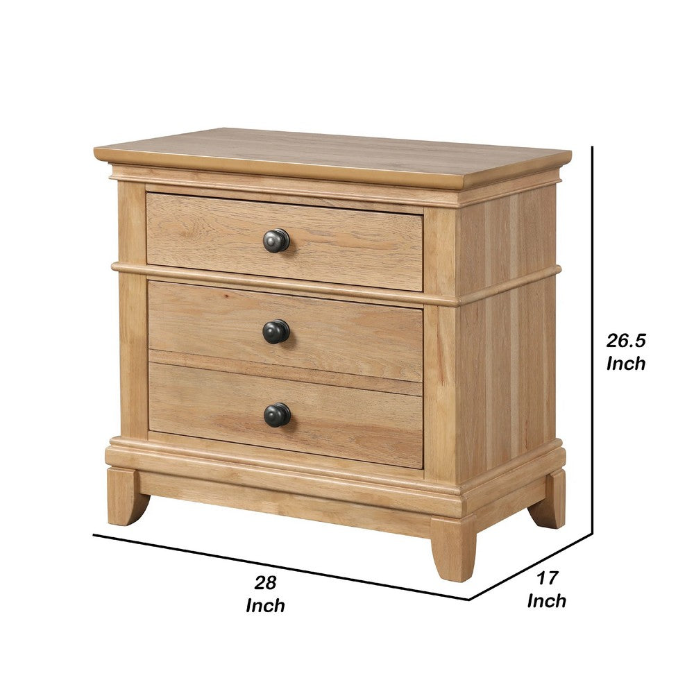Lexa Nightstand with 3 Drawers, Farmhouse Natural Oak Brown - BM341004