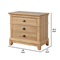 Lexa Nightstand with 3 Drawers, Farmhouse Natural Oak Brown - BM341004