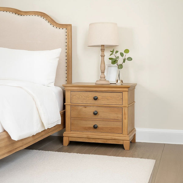 Lexa Nightstand with 3 Drawers, Farmhouse Natural Oak Brown - BM341004