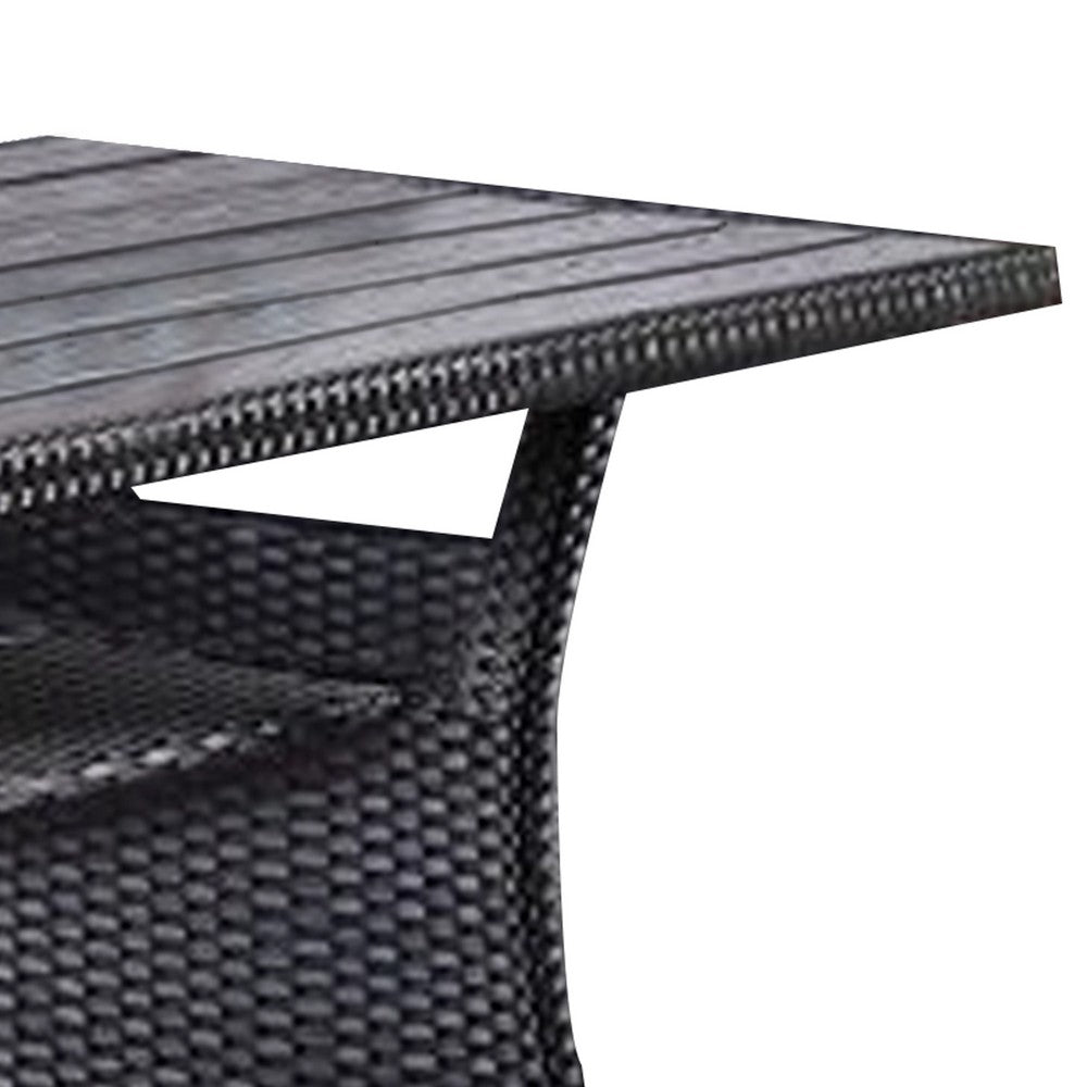 Maria Outdoor Dining Table, 57 Inch Top w/ Shelf, Black Rattan Woven - BM341005